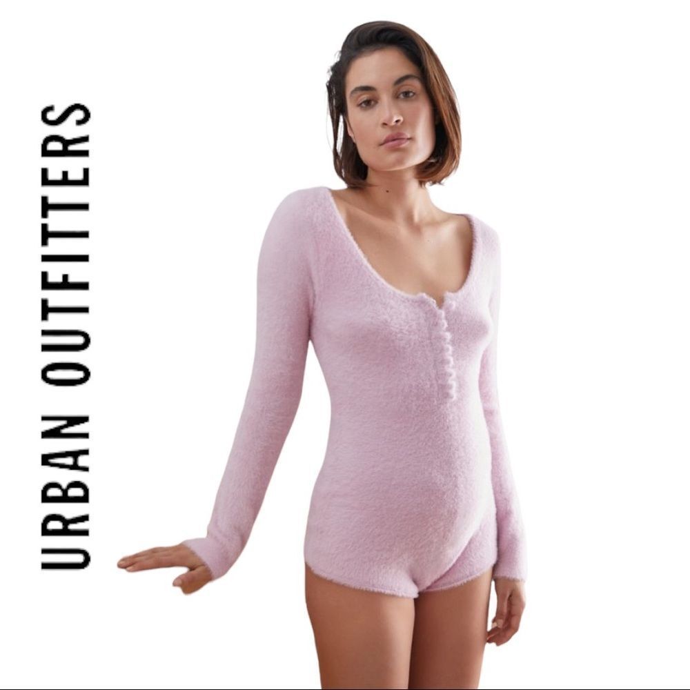 NEW Urban Outfitters UO Out From Under Piper Fuzzy Scoop Neck Romper M